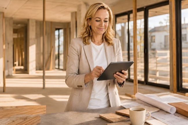 Start Handwerker 34 Foto Tablet-Check im Rohbau